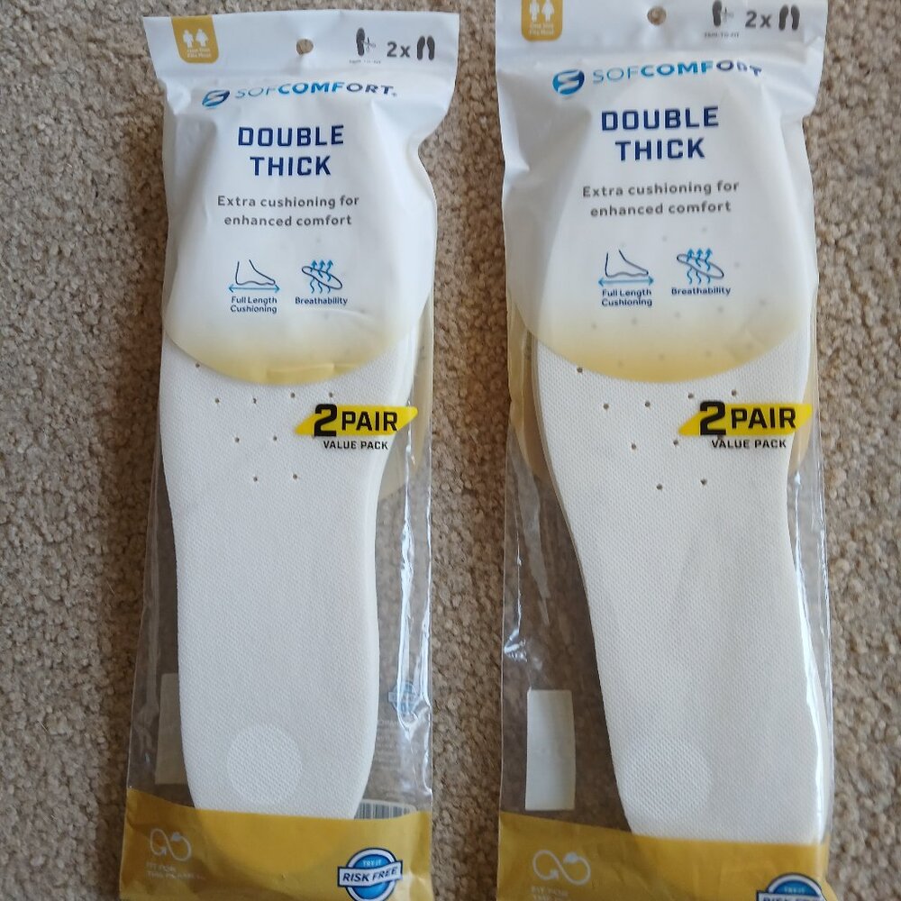 (UNISEX) BRAND NEW!  UNOPENED! "Double thick" comfort shoe insoles (2 Packages )